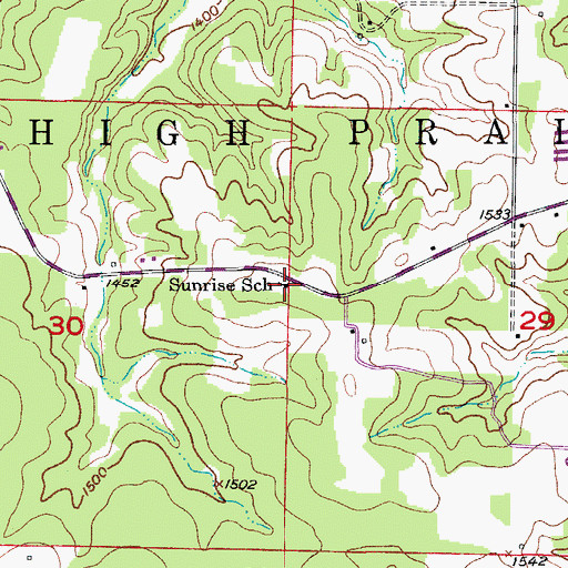 Topographic Map of Sunrise School, MO