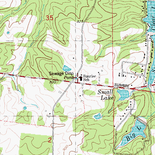 Topographic Map of Sunrise School, MO