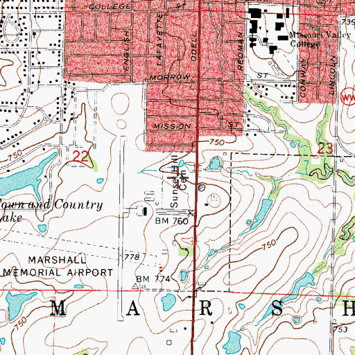 Topographic Map of Sunset Gardens Cemetery, MO