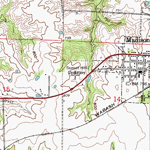 Topographic Map of Sunset Hill Cemetery, MO