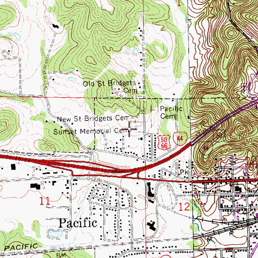 Topographic Map of Sunset Memorial Cemetery, MO