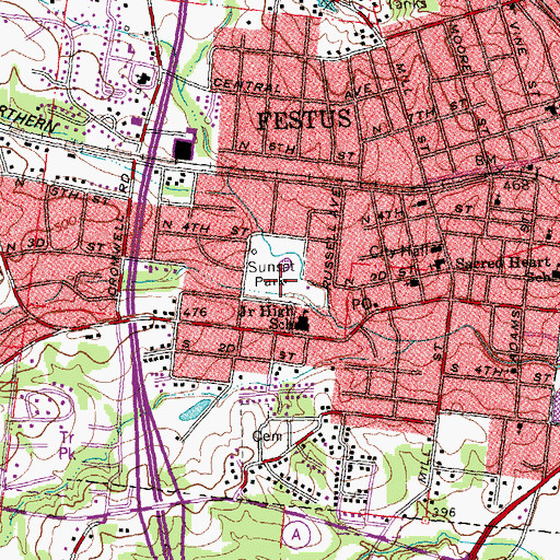 Topographic Map of Sunset Park, MO