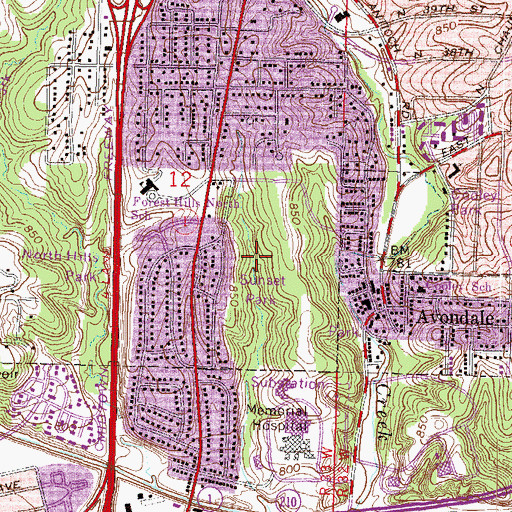 Topographic Map of Sunset Park, MO