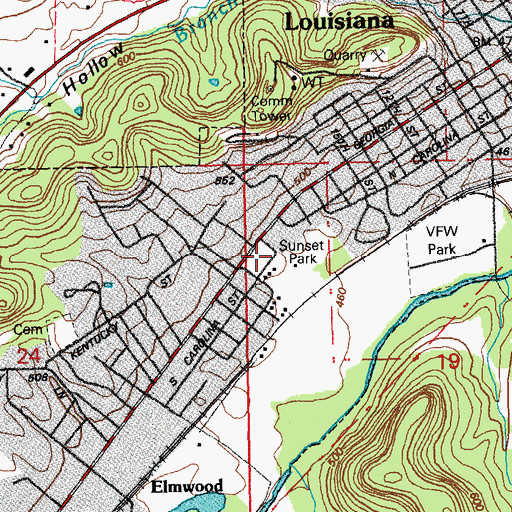 Topographic Map of Sunset Park, MO