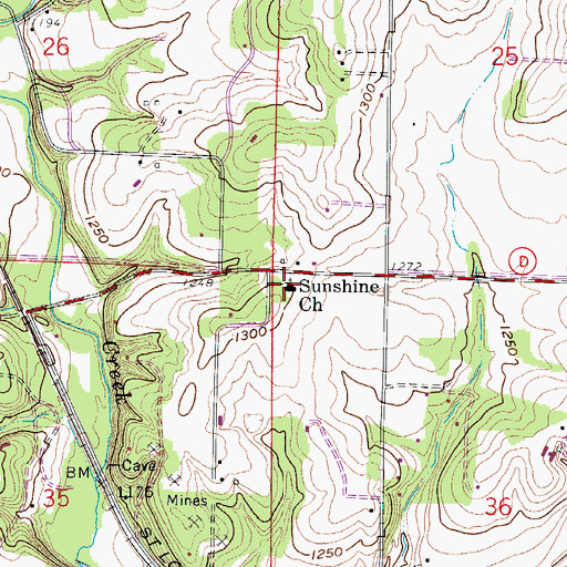 Topographic Map of Sunshine Church, MO