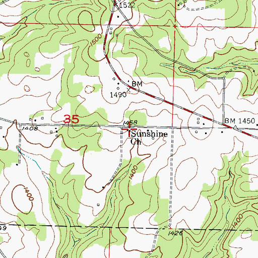 Topographic Map of Sunshine Church, MO