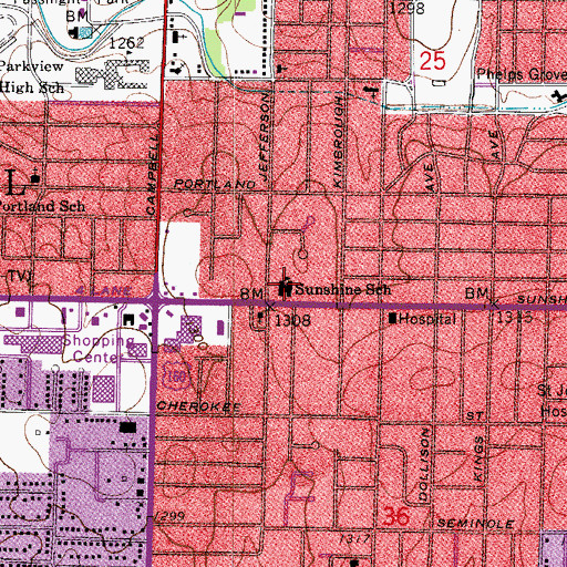 Topographic Map of Sunshine School, MO
