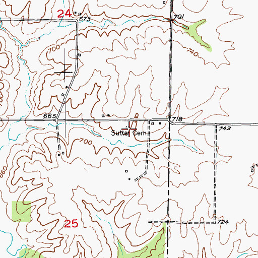 Topographic Map of Sutter Cemetery, MO