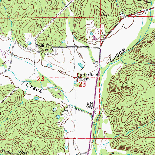 Topographic Map of Sutterfield Cemetery, MO