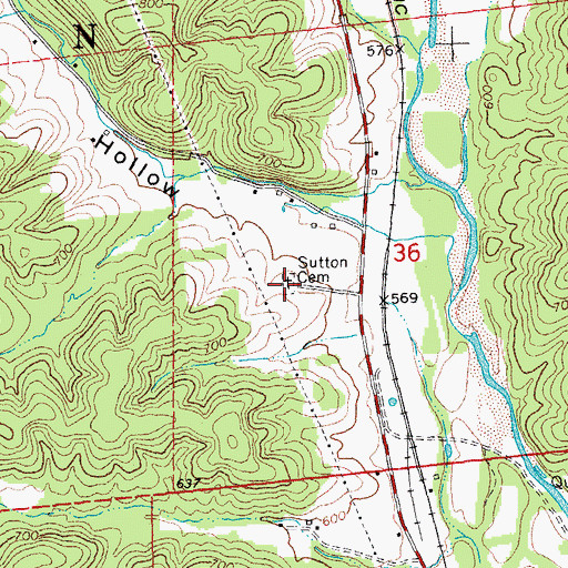 Topographic Map of Sutton Cemetery, MO