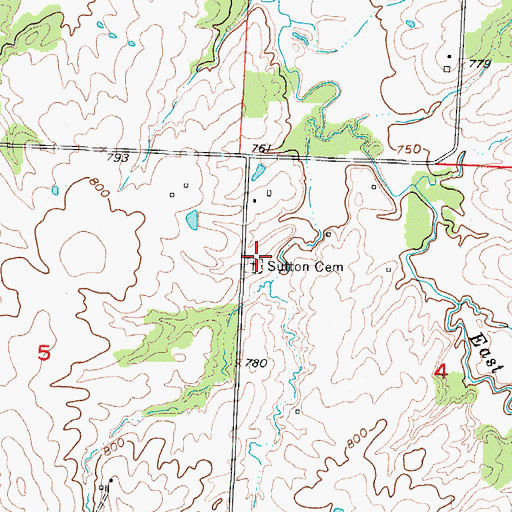 Topographic Map of Sutton Cemetery, MO