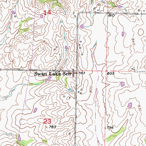 Topographic Map of Swan Lake School, MO
