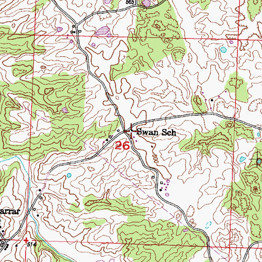 Topographic Map of Swan School, MO