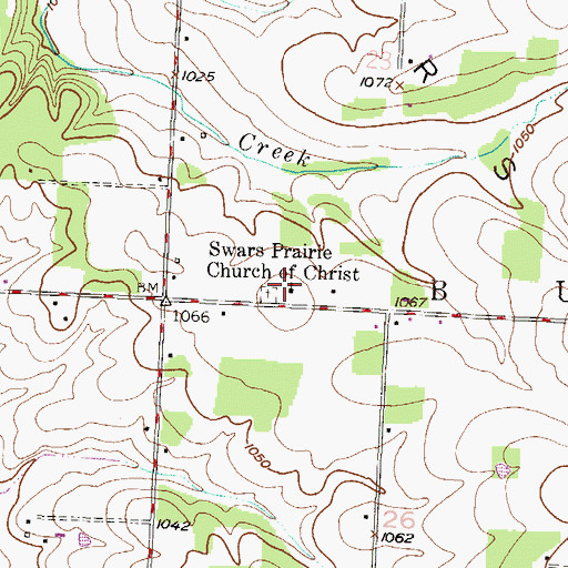 Topographic Map of Swars Prairie Church of Christ, MO