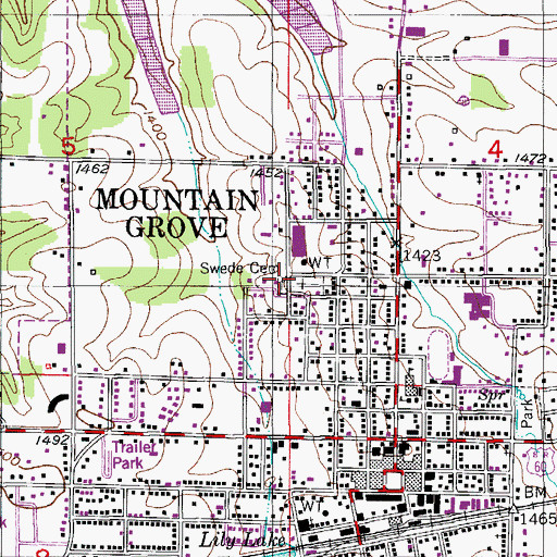 Topographic Map of Swede Cemetery, MO