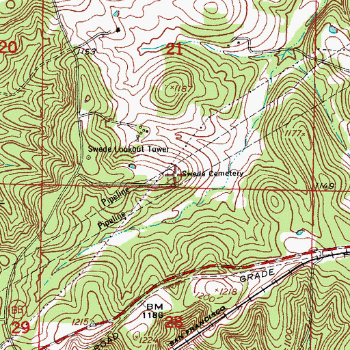 Topographic Map of Swede Cemetery, MO
