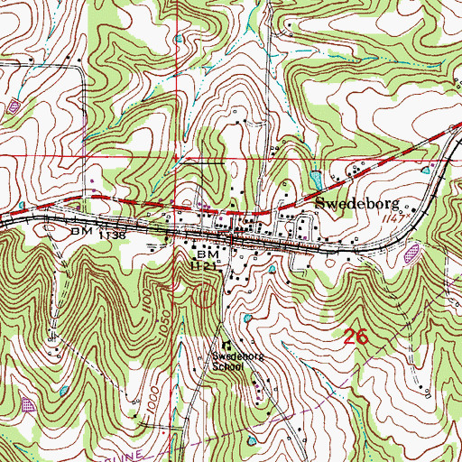 Topographic Map of Swedeborg, MO