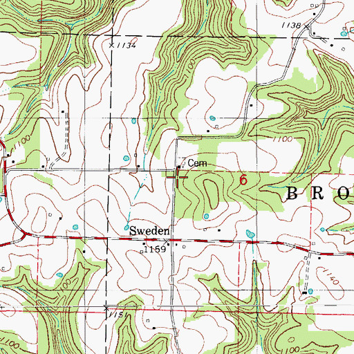 Topographic Map of Sweden Church, MO