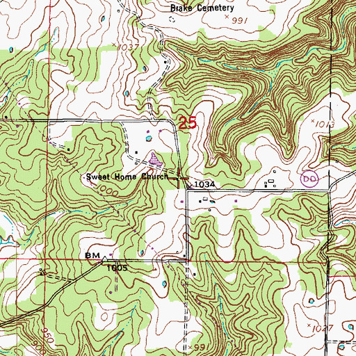 Topographic Map of Sweet Home Church, MO