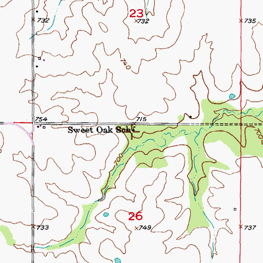 Topographic Map of Sweet Oak School, MO