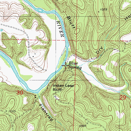 Topographic Map of Blue Spring, MO