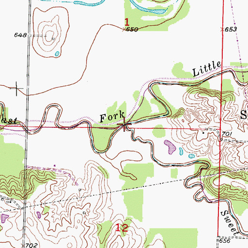 Topographic Map of Sweet Spring Creek, MO