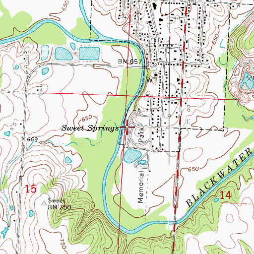 Topographic Map of Sweet Springs, MO