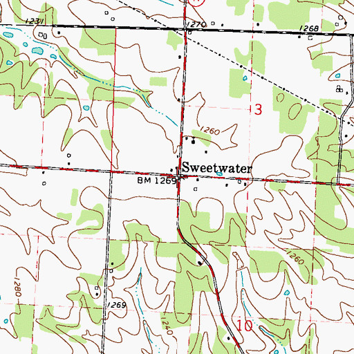 Topographic Map of Sweetwater, MO