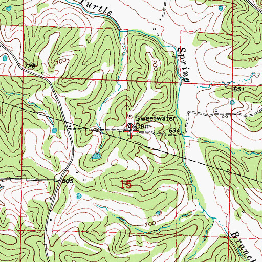 Topographic Map of Sweetwater Cemetery, MO