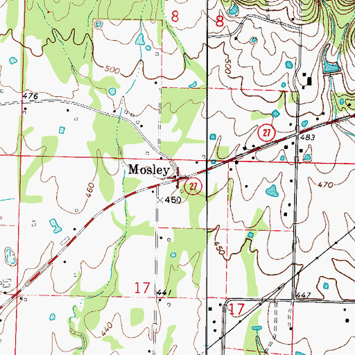 Topographic Map of Mosley, AR