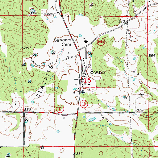 Topographic Map of Swiss, MO