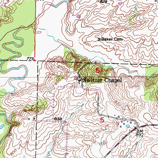 Topographic Map of Switzer Chapel, MO