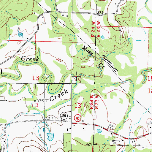 Topographic Map of Moss Creek, AR