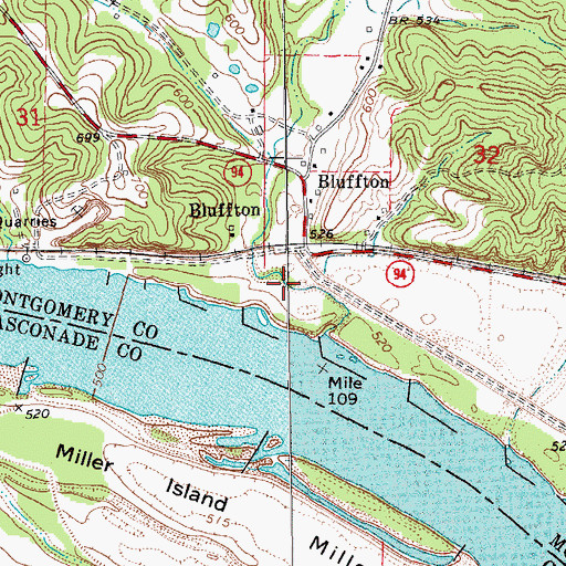 Topographic Map of Synthianna Creek, MO