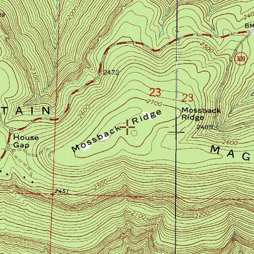 Topographic Map of Mossback Ridge, AR