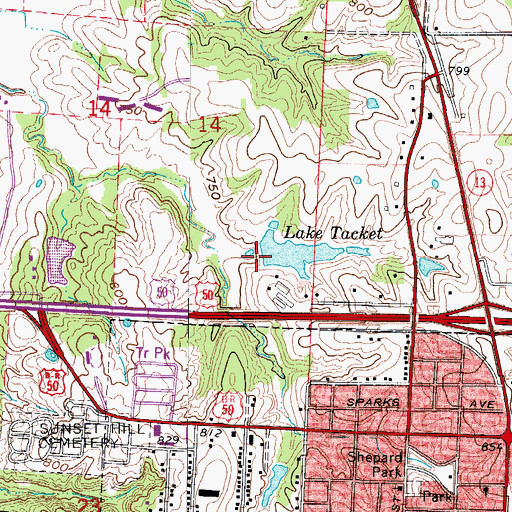 Topographic Map of Lake Tacket, MO