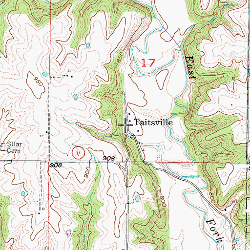 Topographic Map of Taitsville, MO