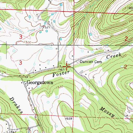 Topographic Map of Mossy Creek, AR