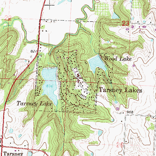 Topographic Map of Tarsney Lakes, MO