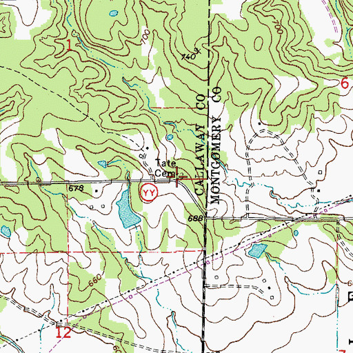 Topographic Map of Tate Cemetery, MO