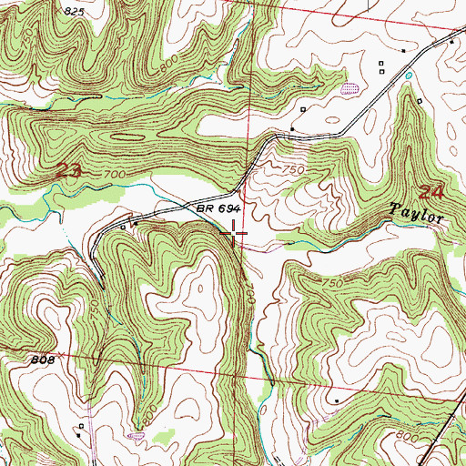 Topographic Map of Taylor Branch, MO
