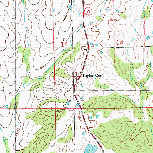 Topographic Map of Taylor Cemetery, MO