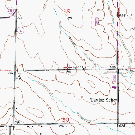 Topographic Map of Taylor Cemetery, MO
