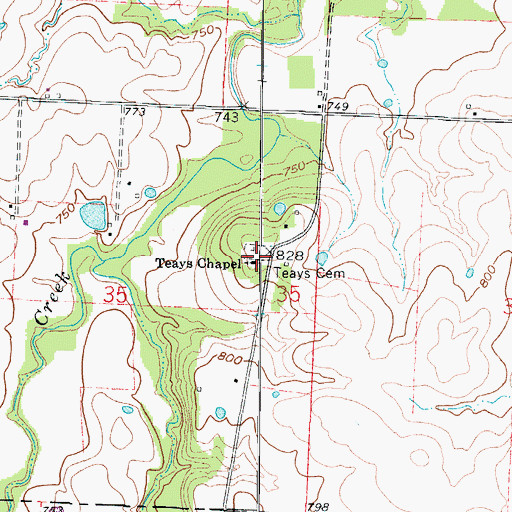 Topographic Map of Teays Chapel, MO