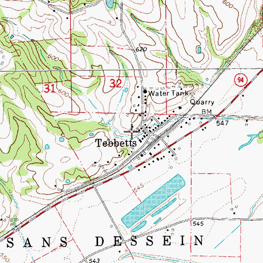 Topographic Map of Tebbetts, MO
