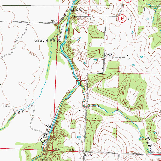 Topographic Map of Tebo Creek, MO