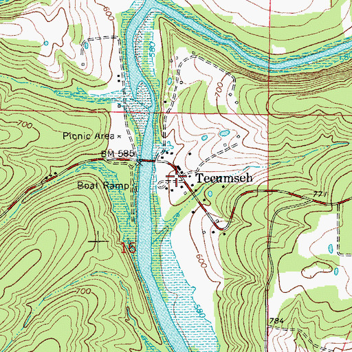 Topographic Map of Tecumseh, MO