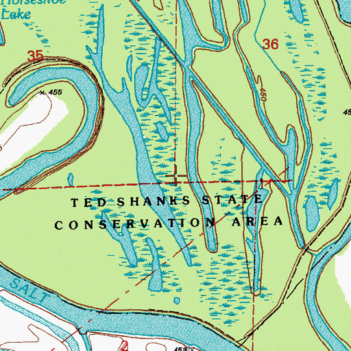 Topographic Map of Ted Shanks Wildlife Management Area, MO