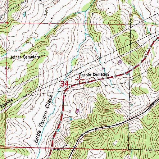 Topographic Map of Teeple Cemetery, MO