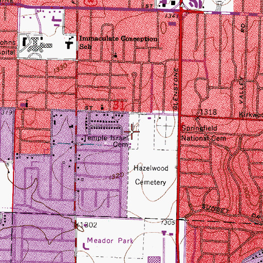 Topographic Map of Temple Israel Cemetery, MO